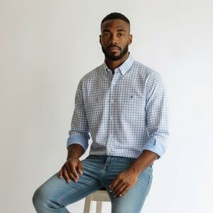 RYE - MEN’S SIZE LARGE - 100%‎ COTTON - BABY BLUE & PALE PINK CHECKERED - B3